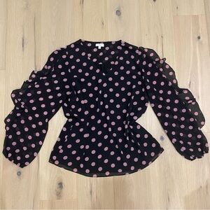 Laura | Black Polka Dot Ruffle Sleeve Long Sleeve Blouse 🖤